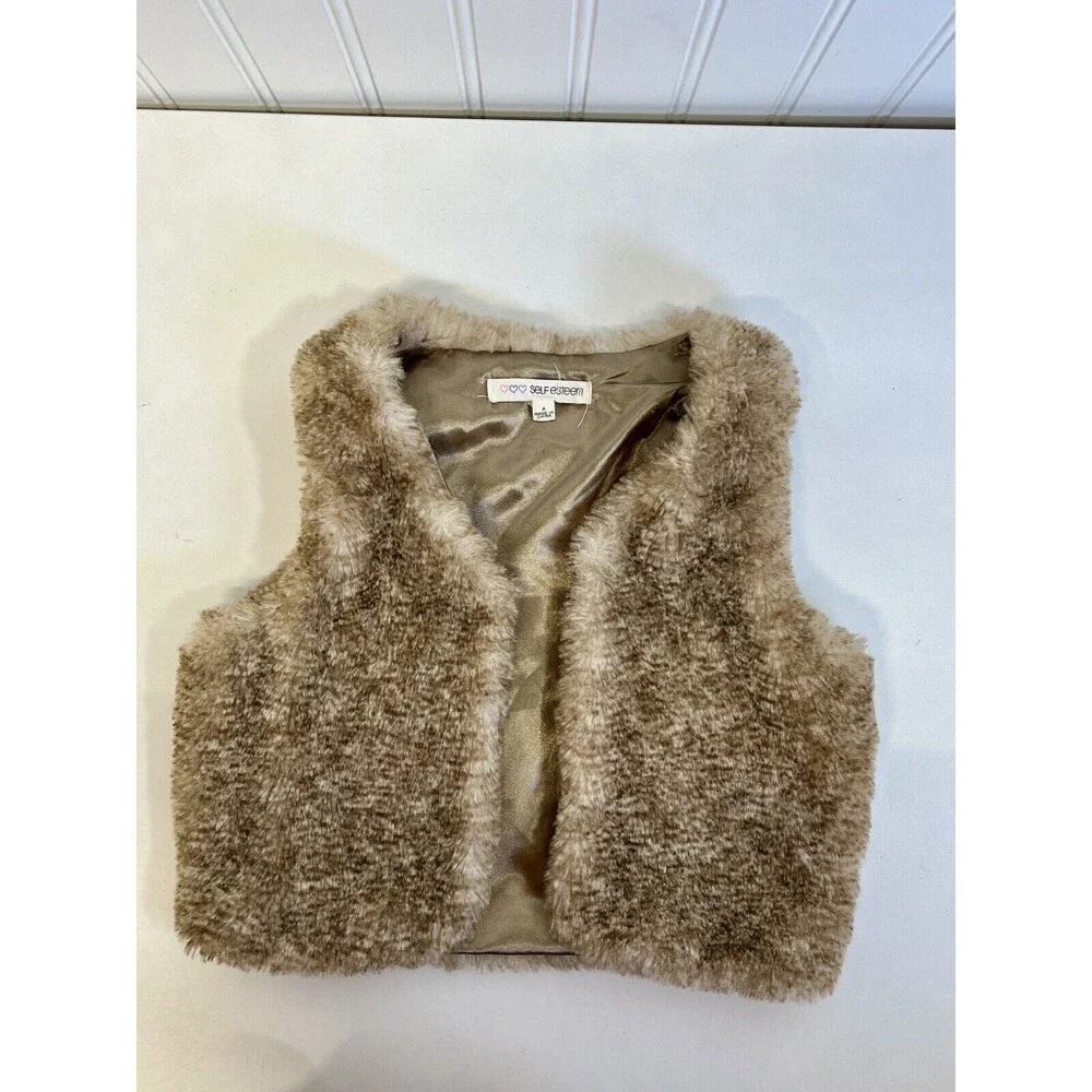 Girls Childrens Faux Fur Fashion Vest by Self Esteem. Size 4. Brown/Sable Color,